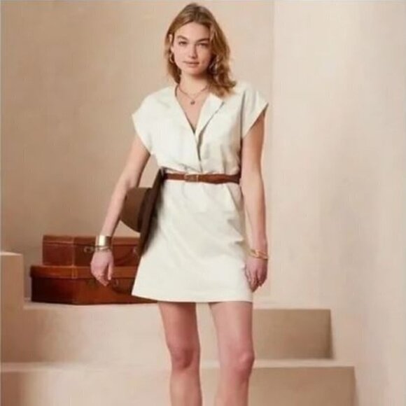 NWT Banana Republic Factory Linen Blend Shift Dress in Alabaster Size S Petite - Picture 1 of 16
